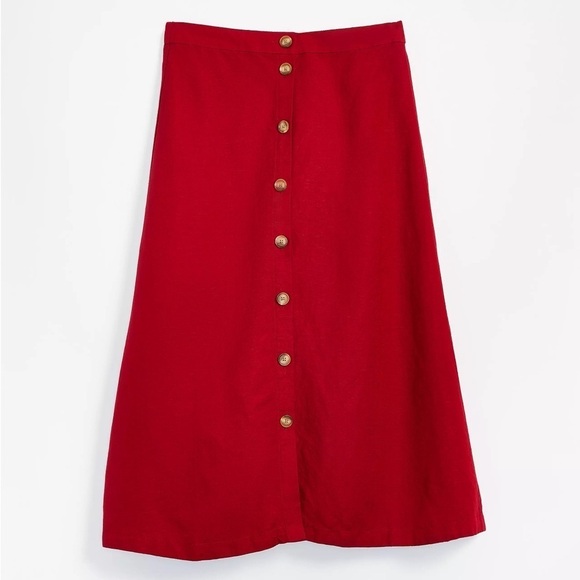 NWT LOFT Linen Blend Button Front Midi Skirt - Picture 2 of 6